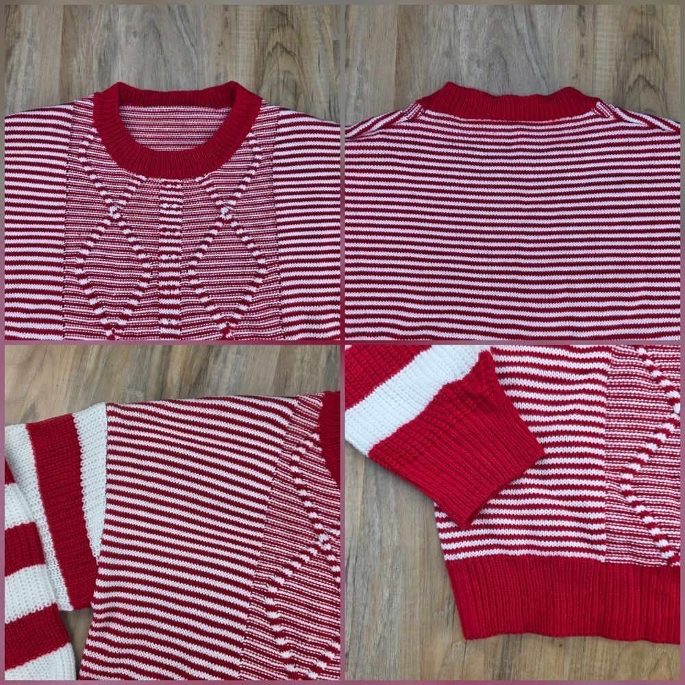 🩵🅰️NWOT Red & White Striped Knit Long Sleeve Sweater Large - Picture 9 of 16